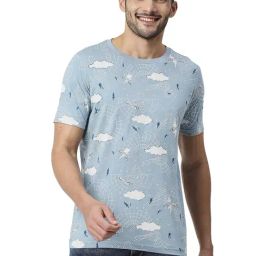 Basics Mid Blue  Slim Fit Printed T-Shirt-picture-20