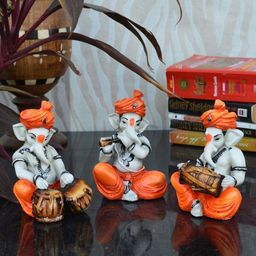 eCraftIndia Set of 3 Orange Handcrafted Polyresin Lord Ganesha-Shaped Showpieces-4