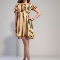 DressBerry Women Striped Flared Sleeve Fit & Flare Mini Dress-image-83