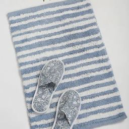 Fabindia Home Pranay Blue & White Cotton Bathmat-picture-20