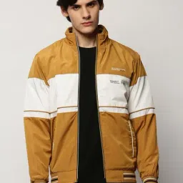 SHOWOFF Mustard Slim Fit Colour Block Jacket-image-74