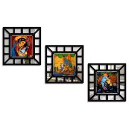 SEHAZ ARTWORKS Black & Blue 3 Pieces Lord Krishna Printed Wooden Wall Arts-picture-16