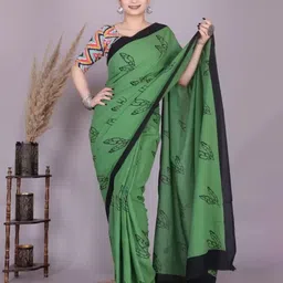 Craft Musium Floral Pure Cotton Bagru Saree-image-60