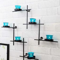 Homesake Turquoise Metal Scorching Ladder With Votive Wall Hanging Candle Holder - Set of 6-image-96