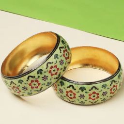 Oomph Mint Green Brass Kada Bangles - Set of 2-image-30