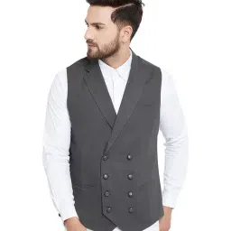 Hypernation Grey Slim Fit Solid Waistcoat-image-88