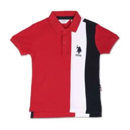 U.S. Polo Assn. Kids Red & White Cotton Color Block Polo T-Shirt-image-78