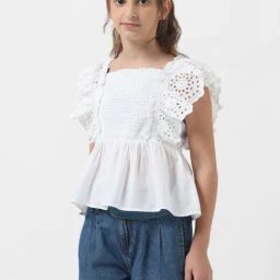 VERO MODA GIRL White Self Design Top-image-52