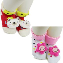 NESKA MODA 6 To 12 Months Baby Set Of 2 Pair Cotton Anti Slip Face Ankle Socks/ Booties-image-93