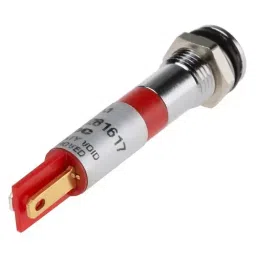 RS PRO Red Panel Mount Indicator 24V DC, Mounting Hole Size 8 mm, Termination Type Faston, Solder Lug, IP Rating IP67, Model No 8385582 image 2