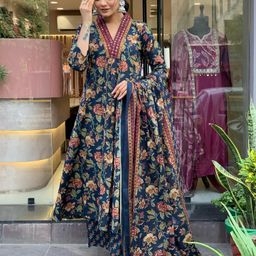 GoSriKi Floral Printed Anarkali Kurta With Palazzo & Dupatta-image-13