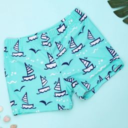 Yellow Bee Sailboats Printed Swimming Trunks - Blue-picture-9