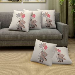 FABINALIV 100% Cotton Embroidered Square Shape Cushion Covers Pack of 5 - Off White-5