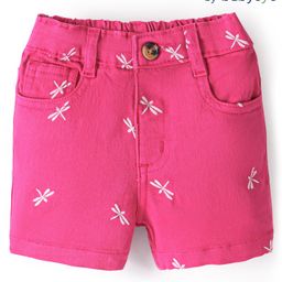 Babyoye Cotton Woven Shorts With Dragonfly Embroidery - Pink-image-40