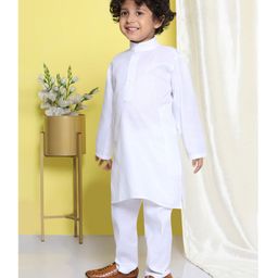 AJ Dezines  Full Sleeves Solid Kurta Pyjama Set - White-image-44