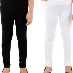 Kids Cave Pack Of 2 Cotton Jersey Solid Leggings - White & Black-picture-34