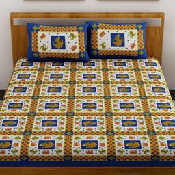 UniqChoice 100 Percent Cotton Jaipuri Traditonal Double BedSheet With 2 Pillow Cover - Blue-16