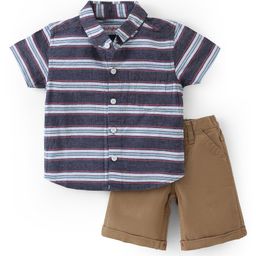 Babyhug Cotton Woven Half Sleeves Striped Shirt & Denim Shorts Set - Blue & Brown-image-98