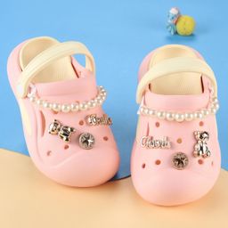 Oh! Pair Teddy Bear Applique Clogs with Back Strap Closure & Pearl Detailing - Pink-image-44