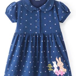Babyhug Single Jersey Half Sleeves Frock with Polka Dots Print & Bunny Embroidery - Navy Blue-image-41