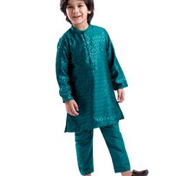Babyhug Georgett Woven Full Sleeves Sequine Embroidered Kurta Pyjama Set - Teal Blue-image-91