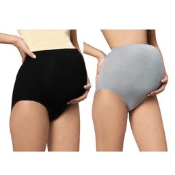 TUMMY Pack Of 2 Bamboo Cotton High Waist Maternity Panties - Black & Grey-image-4