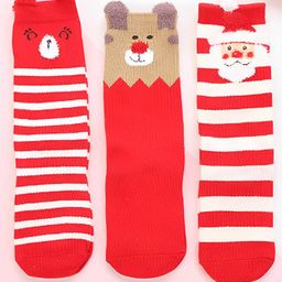 SYGA Set Of 3 Cotton Printed Socks - Red-58