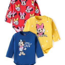 Babyhug Disney Interlock Knit Full Sleeves Onesies with Minnie Mouse Graphics Pack of 3 - Navy Blue Red & Yellow-image-16