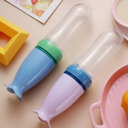 COZY VIBES  BPA Free 90ml Silicone Squeeze Bottle Spoon Toddler Food Dispensing Spoon Baby Feeding Bottle Spoon-PACK OF 1-COLOR MAY VARY-3