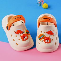 Cute Walk by Babyhug Clogs With Backstrap Closure Burger Lion & Dino Appliques - White-picture-14