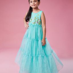 MASTARANG Organza Sleeveless Floral Embroidered Tiered Dress - Aqua Blue-image-31