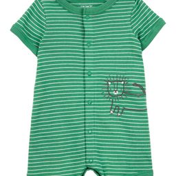 Carter's Knit Half Sleeves Striped Front Open Romper - Mint-image-4
