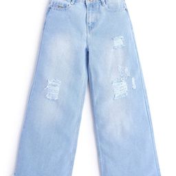 Knit N Knot Denim High Waist Mild Washed Distressed Jeans - Light Blue-image-76