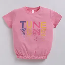 giniekids Cotton Blend Half Sleeves Tune Text Printed Top - Pink-picture-34