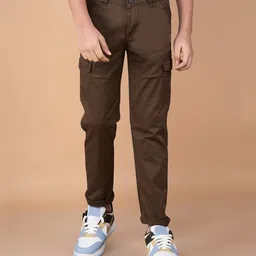 CRIMSOUNE CLUB Cotton Solid Trousers - Brown-picture-34