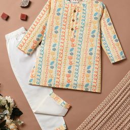 Desi Soota Cotton Full Sleeves Floral Printed Kurta Pyjama Set - Yellow-image-99