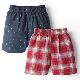 Rikidoos Cotton Pack Of 2 Checked & Anchor Printed Boxers - Maroon & Navy Blue-image-6