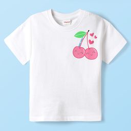 Babyhug Cotton Knit Half Sleeves T-shirt With Cherry Print - White-image-55