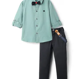Radutu Full Sleeves Solid Shirt Pant With Bow & Suspender Set - Green & Navy Blue-picture-32