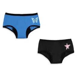 Plan B Cotton Blend Knit Pack Of 2 Butterfly & Star Printed Reusable Period Panty - Blue & Black-picture-36