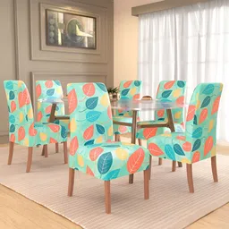 Kuber Industries 6-Pcs Green & Yellow Printed Stretchable Table Chair Cover-64