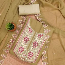 SHADOW & SAINING Floral Embroidered Sequinned Silk Georgette Unstitched Dress Material-picture-24
