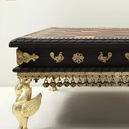 Exotic India Brown & Beige Ghungroos Wooden Chowki-image-78