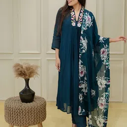 Brand Hill Women Thread Work A-Line Kurta with Trousers & Dupatta-picture-22