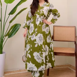 Art Avenue Women Floral Printed Regular Pure Cotton A-Line Kurta with Palazzos-9