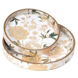 Duli Set of 2 Round Enamel Coated Multipurpose Serving Trays for Home and Dining Table image 4