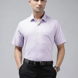 Van Heusen Custom Fit Opaque Self Design Textured Pure Cotton Formal Shirt-image-92