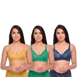 AROUSY Green & Yellow Self Pattern Bra Panty Set - Pack Of 3-11
