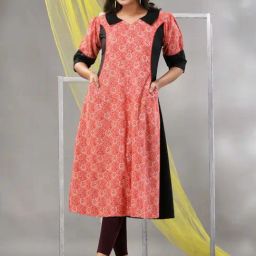 CHARUKRITI Orange Cotton Printed A Line Kurta-42