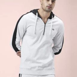 Ajile By Pantaloons Grey Slim Fit Colour Block Hooded Sweatshirt-picture-37